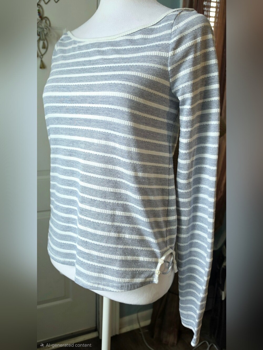 Postage Stamp X Anthropologie Striped Long-Sleeve Boatneck Top Womens XS Blue Wh